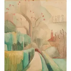Eileen Berndt, The Lane, c.1930, watercolour on canvas on board