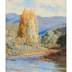 Jo Sweatman, River Landscape, oil on canvas