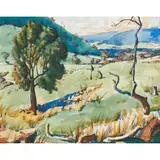 Eveline Winifred Syme, Blue Hills, ink and watercolour on paper