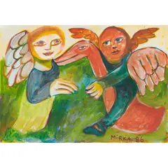 Mirka Mora, Angels with Red Bird, 1986, watercolour and gouache on paper