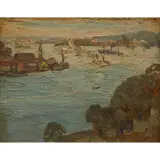 Albert Henry Fullwood, Sydney Harbour, 1914, oil on card