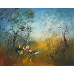 David Boyd, Picnic Under the Blossom Tree, oil on board