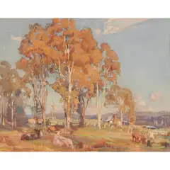 Hans Heysen, Grazing Cattle, 1946, watercolour on paper
