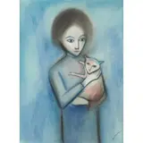Robert Dickerson, (Woman and Cat), pastel on paper