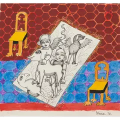 Magic Carpet by Mirka Mora, 1975, watercolour and ink on paper, sold Jun 2024