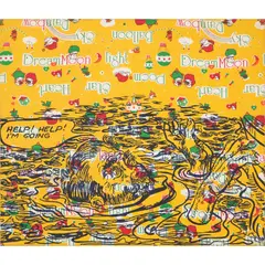 Gordon Bennett, The Inland Sea, 1988, oil on material (printed fabric)