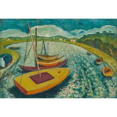 Boats at Rest by Florence Shirlow, oil on board, sold Jun 2024