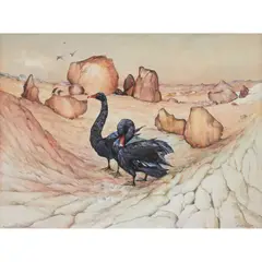 Ainslie Roberts, Birthplace of the Black Swans, 1967, oil on board