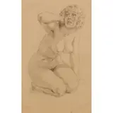 Norman Lindsay, Crouching Female Nude, pencil on paper
