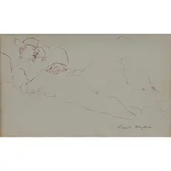 A Sleeping Figure by Russell Drysdale, pen on paper, sold Jun 2024