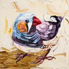 Jodie Wells, Colossal Zebra Finch, 2022, oil on canvas