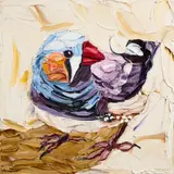Jodie Wells, Colossal Zebra Finch, 2022, oil on canvas