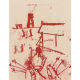 Farmyard with Squatting Figure and Plough by Sidney Nolan, c.1947, transfer drawing on paper, sold Feb 2024
