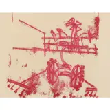 Farmyard and Plough by Sidney Nolan, c.1947, transfer drawing on paper, sold Feb 2024
