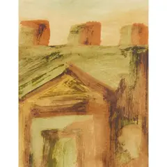 Figure and Classical Buildings by Sidney Nolan, c.1952, mixed media on paper, sold Feb 2024