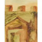 Figure and Classical Buildings by Sidney Nolan, c.1952, mixed media on paper, sold Feb 2024