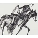 Greek Warrior, Horse, and Shield by Sidney Nolan, 1955, ink on paper, sold Feb 2024