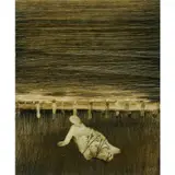 A White Seamstress on the Bridge is Always Washing Clothes by Sidney Nolan, 1965, mixed media on paper, sold Feb 2024