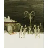 Children Place Their Pickets and Sentinels and Splash Round and Round the Village Fountain by Sidney Nolan, 1965, mixed media on paper, sold Feb 2024