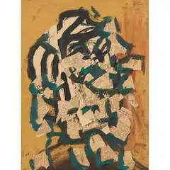 Head by Sidney Nolan, 1938, collage and oil on board, sold Feb 2024