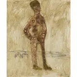 Stockman and Outback by Sidney Nolan, 1948, mixed media on paper, sold Feb 2024