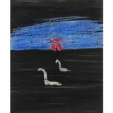 Swans and Shrine, Lake Hakone, Japan by Sidney Nolan, c.1957, mixed media on paper, sold Feb 2024