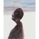 Man in Industrial Landscape by Sidney Nolan, mixed media on paper, sold Feb 2024