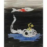 Swans and Fish, Japan by Sidney Nolan, 1957, mixed media on paper, sold Feb 2024