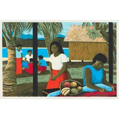 Ray Crooke, Fijian Village, 1991, screenprint, ed. P/P