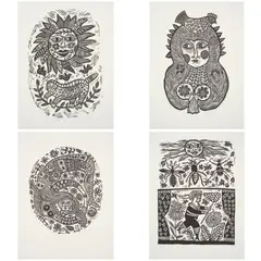 Barbara Hanrahan, Twelve Linocuts: A Suite of Prints, 1990, complete suite of linocuts (12), with title page, ed. 76/100