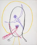 Moon Boy and Angels by Sidney Nolan, mixed media on paper, sold Oct 2023