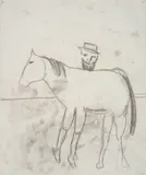 Stockman and Horse by Sidney Nolan, c.1948, transfer drawing on paper, sold Oct 2023