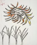 Horses and Plants by Sidney Nolan, mixed media on paper, sold Oct 2023