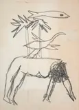Mrs Fraser, Bird and Fish by Sidney Nolan, crayon on paper, sold Oct 2023