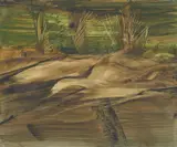 Landscape by Sidney Nolan, mixed media on paper, sold Oct 2023