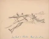 Surf Boat + Sharks - 'Argus' by Sidney Nolan, 1947, pencil on paper, sold Oct 2023