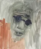 Figure in Dark Glasses by Sidney Nolan, mixed media on paper, sold Oct 2023