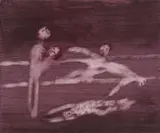 Figures and Beast (Robert Lowell) by Sidney Nolan, 1965, mixed media on paper, sold Oct 2023
