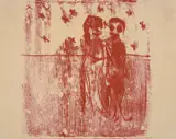 Couple in a Wallpapered Interior, Kelly Series by Sidney Nolan, c.1947, transfer drawing on paper, sold Oct 2023