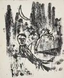 Figure, Tree and Crescent Moon (Robert Lowell) by Sidney Nolan, c.1965, transfer drawing on paper, sold Oct 2023