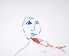 Figure by Sidney Nolan, 1990, mixed media on paper, sold Oct 2023