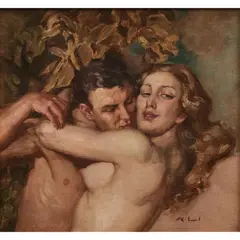 Norman Lindsay, The Lovers, oil on canvas on board