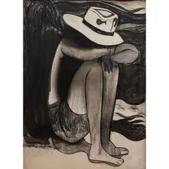 Charles Blackman, Sunbather, 1967, charcoal on paper on board