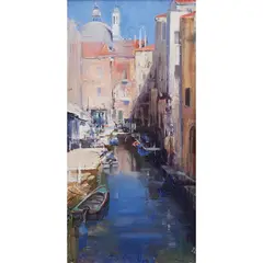 A Quiet Canal, Venice by Ken Knight, oil on board, sold Mar 2024