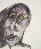 Man in Round Glasses by Sidney Nolan, mixed media on paper, sold Aug 2023