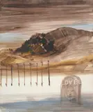 Landscape and Gravestone by Sidney Nolan, mixed media on paper, sold Aug 2023
