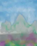 Chinese Landscape by Sidney Nolan, 1982, spray enamel and mixed media on paper, sold Aug 2023