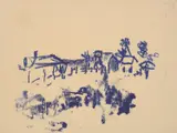 Farmhouse by Sidney Nolan, transfer drawing on paper, sold Aug 2023
