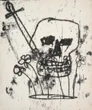Skull, Sword and Flowers (Robert Lowell) by Sidney Nolan, 1965, transfer drawing on paper, sold Aug 2023