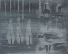 Figures and Shadows by Sidney Nolan, c.1963, mixed media on paper, sold Aug 2023